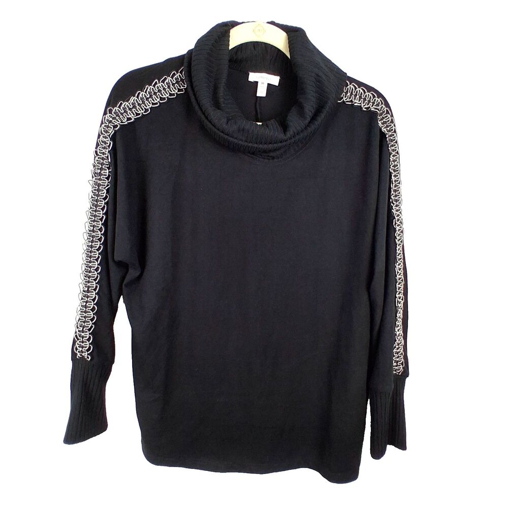 Como Blu Black Cowl Neck Sweater Women's Size M Oversized Dolman Sleeve Contrast